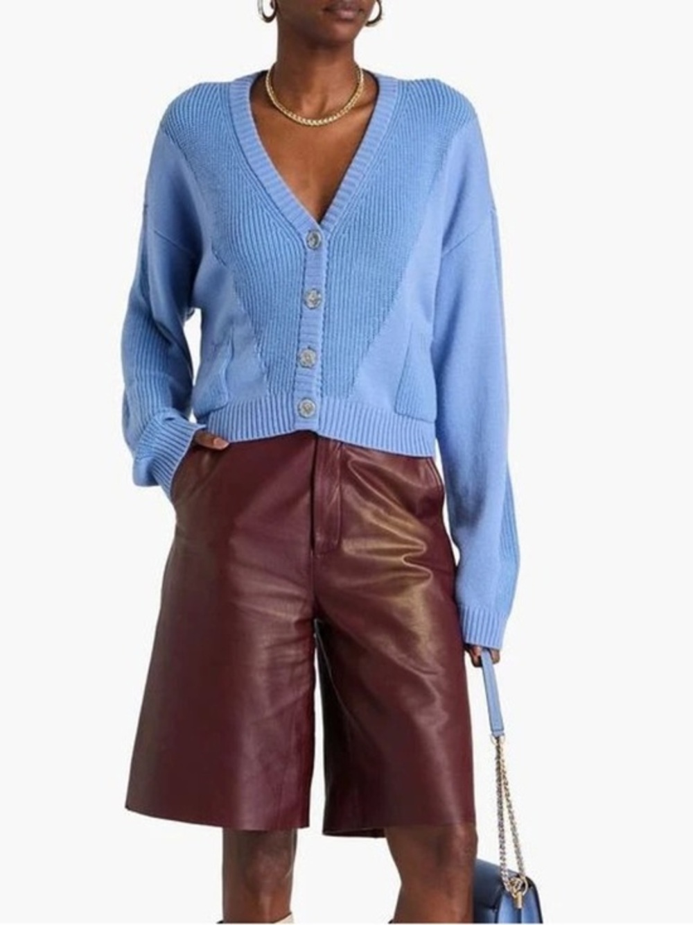 Diane Von Furstenberg blue Paulette wool blend cropped cardigan sweater